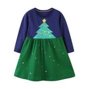 Christmas Dress for Girls Clearance Long Sleeve Princess Dresses for Girls Kids Baby Girls Christmas Long Sleeved Cartoon Print Princess Dress Dress